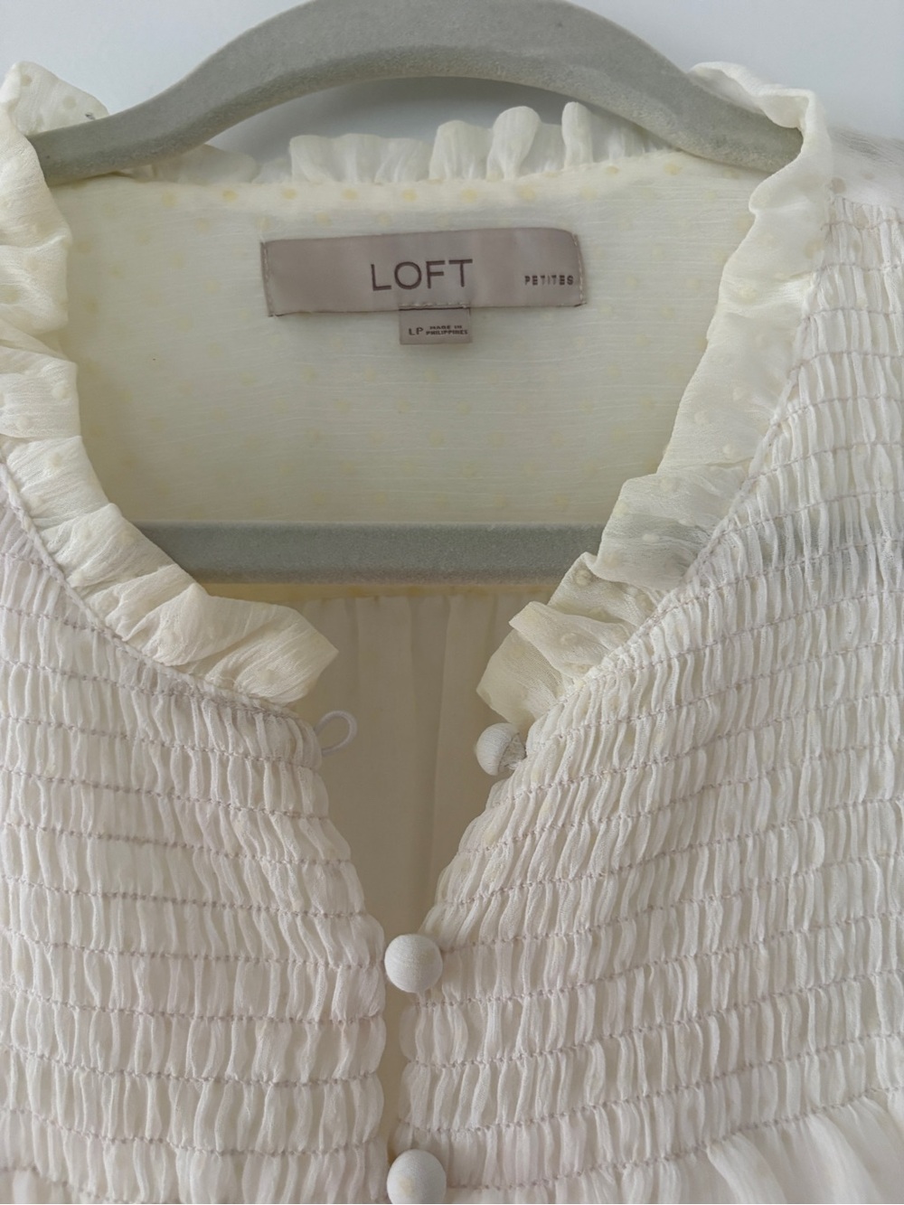 LOFT Cream Dot-Texture Ruffle Yoke Blouse - Picture 2 of 8